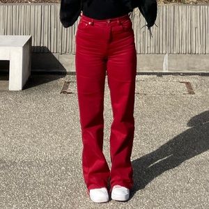 Zara 90s Full Length Jeans, High Rise, Red / Maroon Size: US4